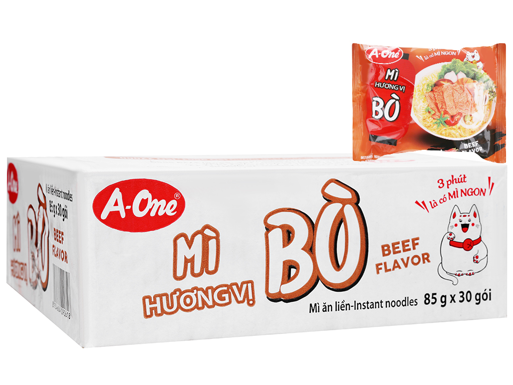 Mì A-One vị bò 85g thùng 30 gói