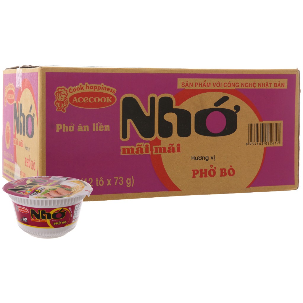 Phở Bò Ăn Liền Nhớ Mãi Mãi 73g thùng 12 tô
