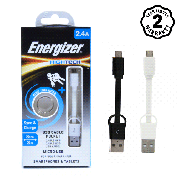 Cáp sạc Energizer Micro USB Pocket C21UBMCABK4