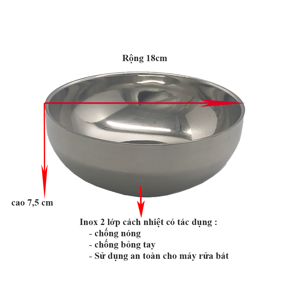 Chén Inox Hoàng Gia cách nhiệt 18cm