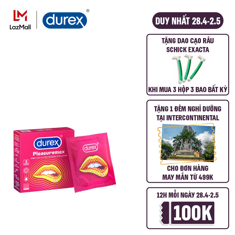 Bao cao su Durex Pleasuremax hộp 3 cái