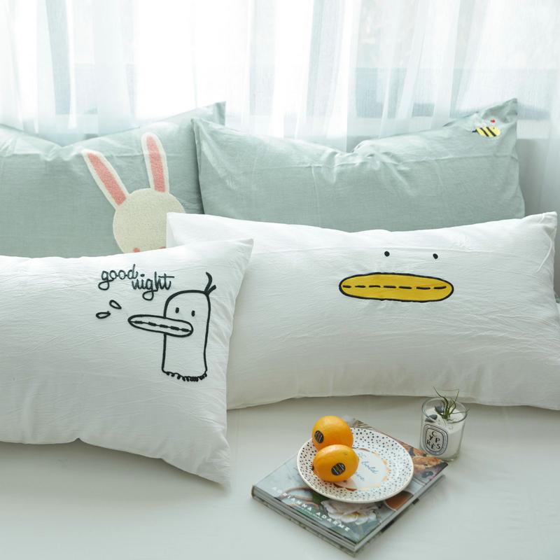 100% Cotton Bông Giặt Nước Vỏ Gối 100% Cotton Bộ Đồ Dùng Trên Giường Đơn Vỏ Gối Khăn Mặt Nghề Thêu Bộ Ruột Gối Một Chiếc Cặp 2