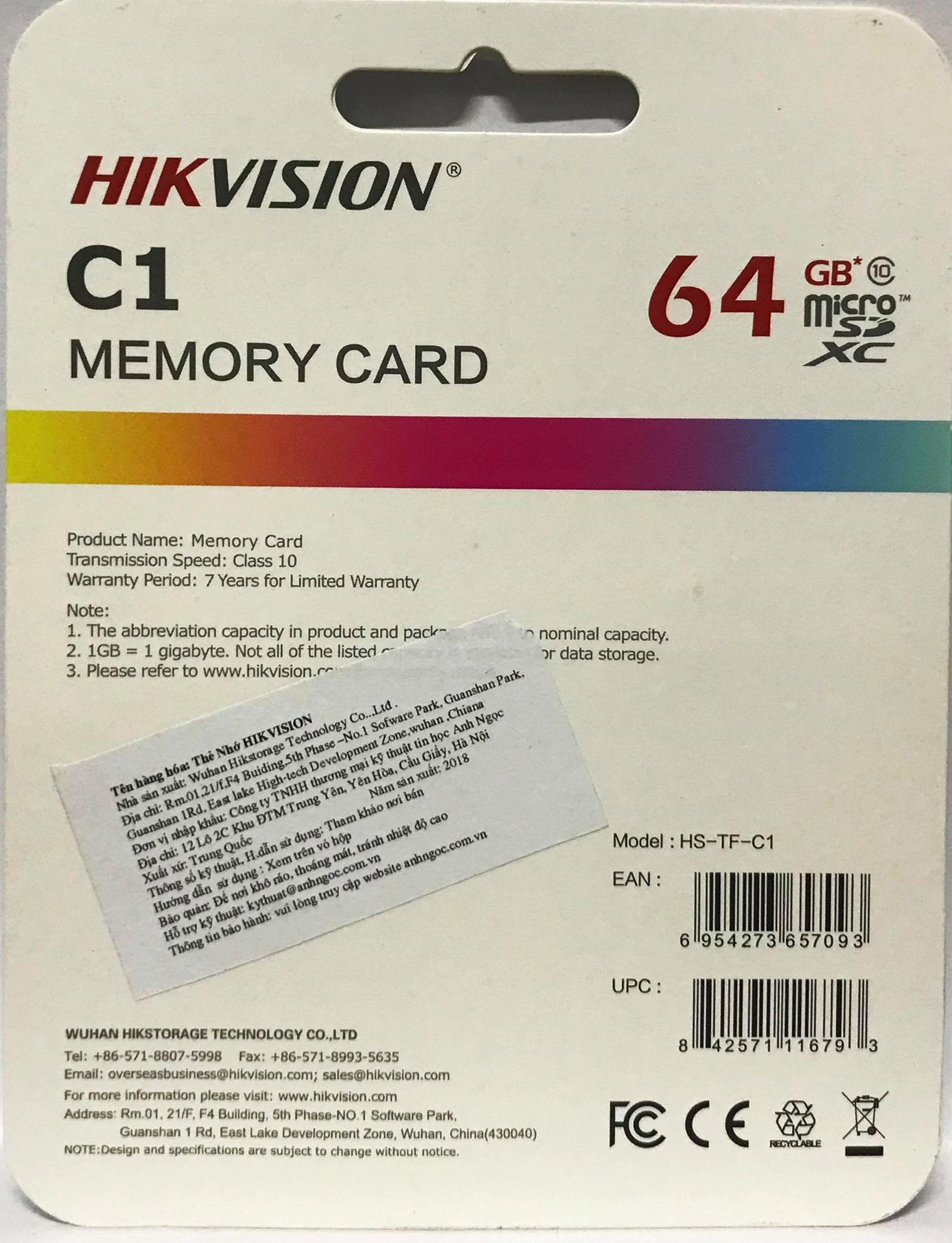 Thẻ nhớ camera Hikvision HS-TF-C1 - 64GB