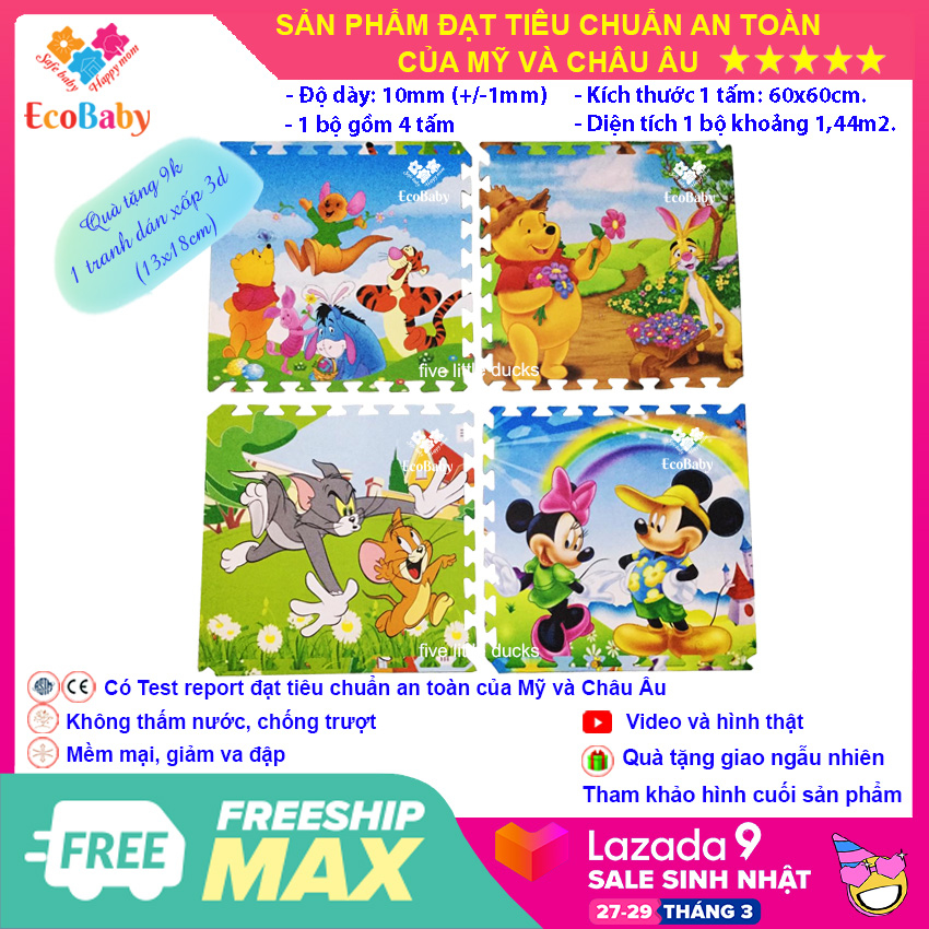 Thảm xốp 4 miếng cho bé nằm chơi Disney 120x120 cm