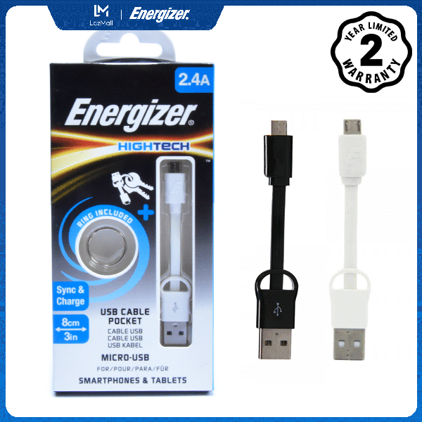 Cáp sạc Energizer Micro USB Pocket C21UBMCABK4