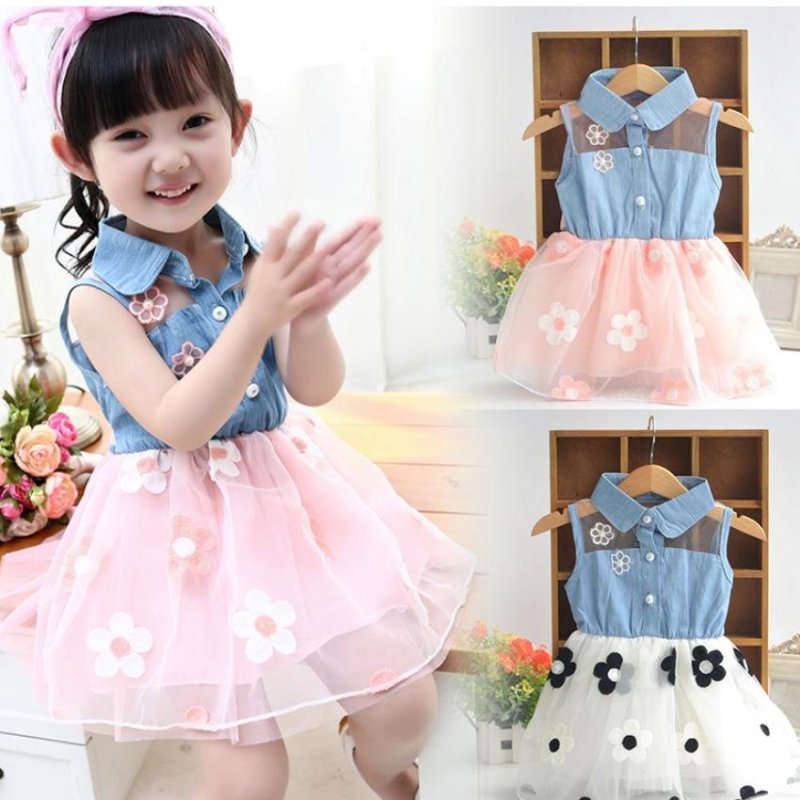 Nơi bán Amart Cute Denim Top Sun Flower Princess Tutu Dresses Baby Girls Toddler Clothes - intl