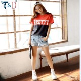 Áo Thun Nữ Ngắn Tay Phối Màu Đen Đỏ Pretty T&D D63