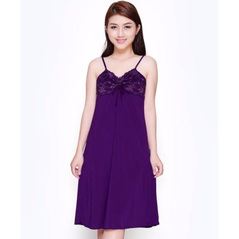 Nơi bán váy ngủ 2 dây thun lạnh phối ren sexy-VN200 (tím)