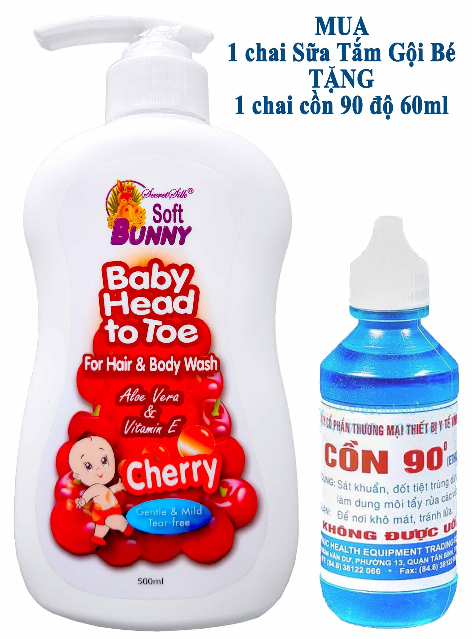 Sữa tắm gội toàn thân cho bé Soft Bunny hương anh đào 500ml