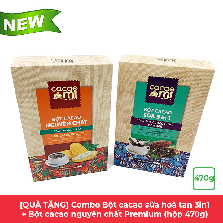 Combo Cacao Nguyên Chất và Cacao Sữa 3in1 CacaoMi 470g