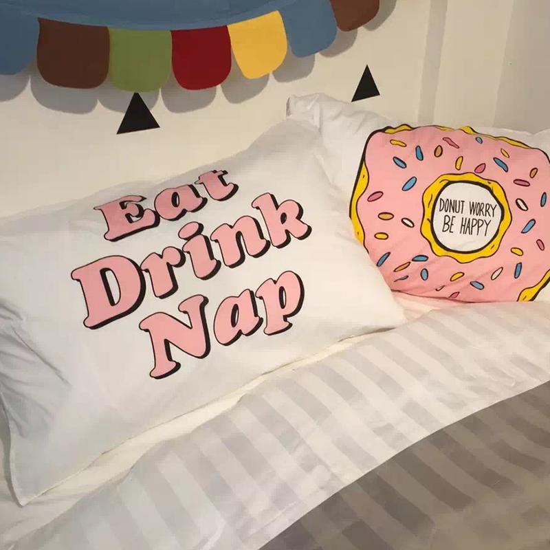 3D Bánh Donut Sáng Tạo 100% Cotton Vỏ Gối Vải Dệt Bằng Tơ 100% Cotton Vỏ Gối Một Cặp Có Thể Gồm Lõi Cá Tính Thủy Triều