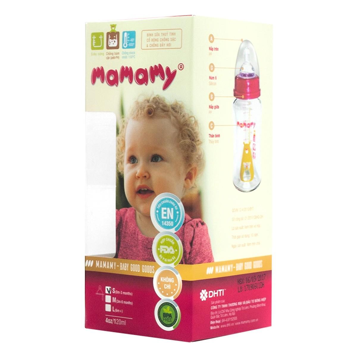 Bình sữa thủy tinh cổ rộng Mamamy 240ml