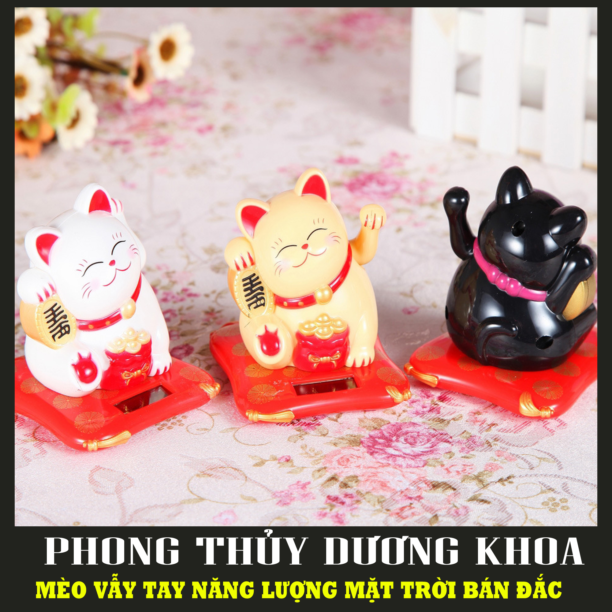 Mèo Thần Tài vẫy khách năng lượng mặt trời 10cm