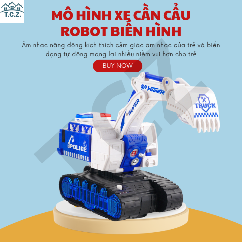 Hàng sẵn Xe cần cẩu mô phỏng xe cảnh sát xe đồ chơi biến hình robot