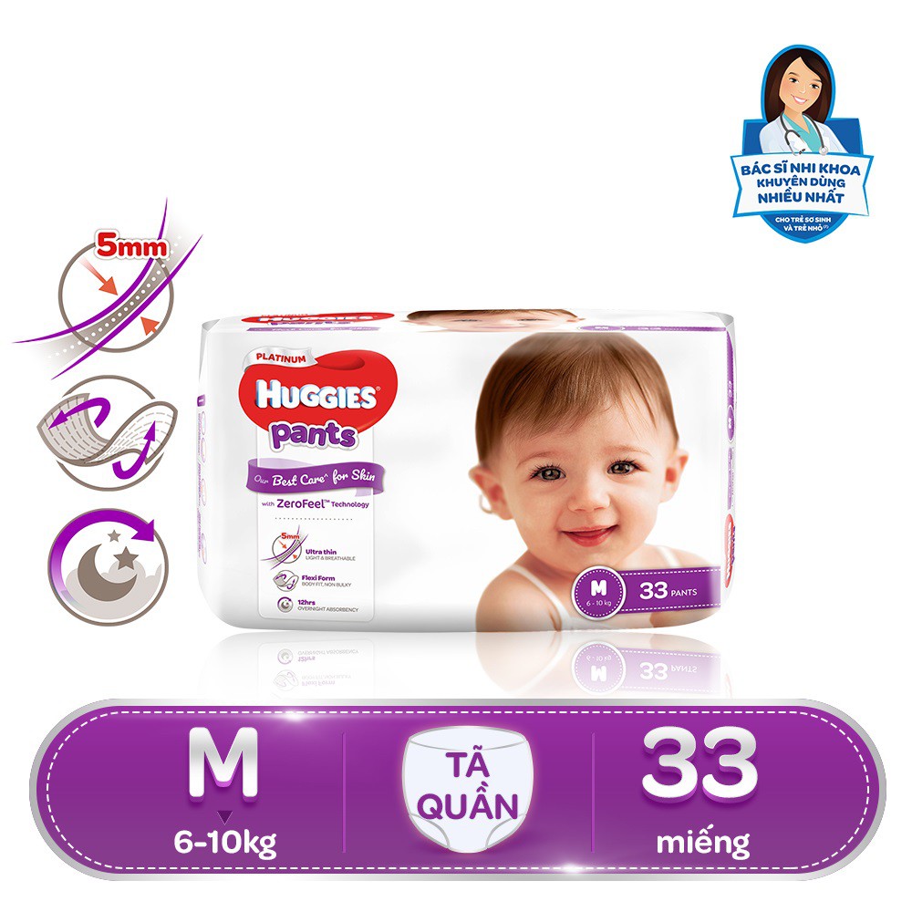 Tã/bỉm quần Huggies Platinum M33 33 miếng (6-10kg)