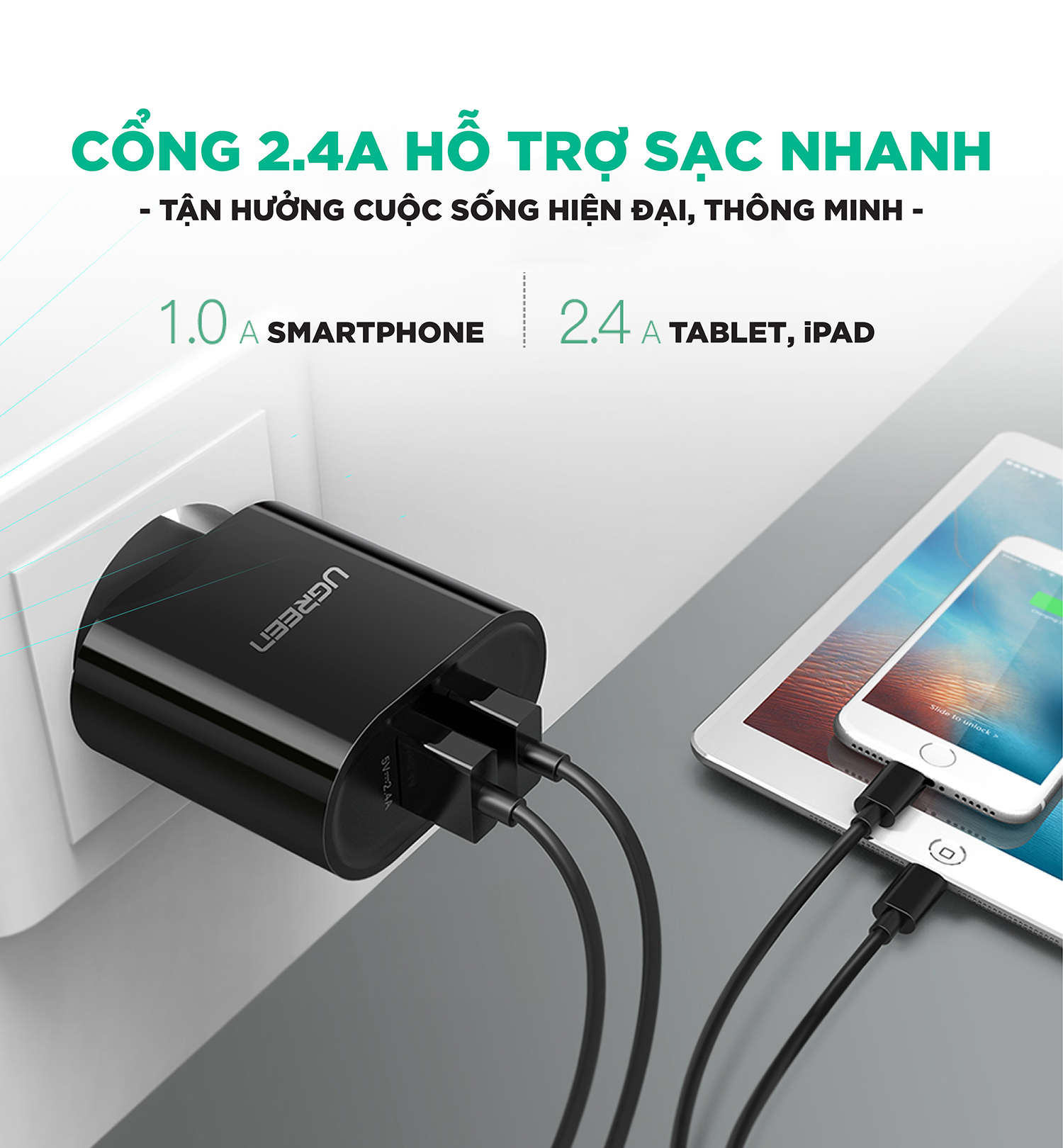 Củ sạc cho điện thoại, máy tính bảng Ugreen 20383