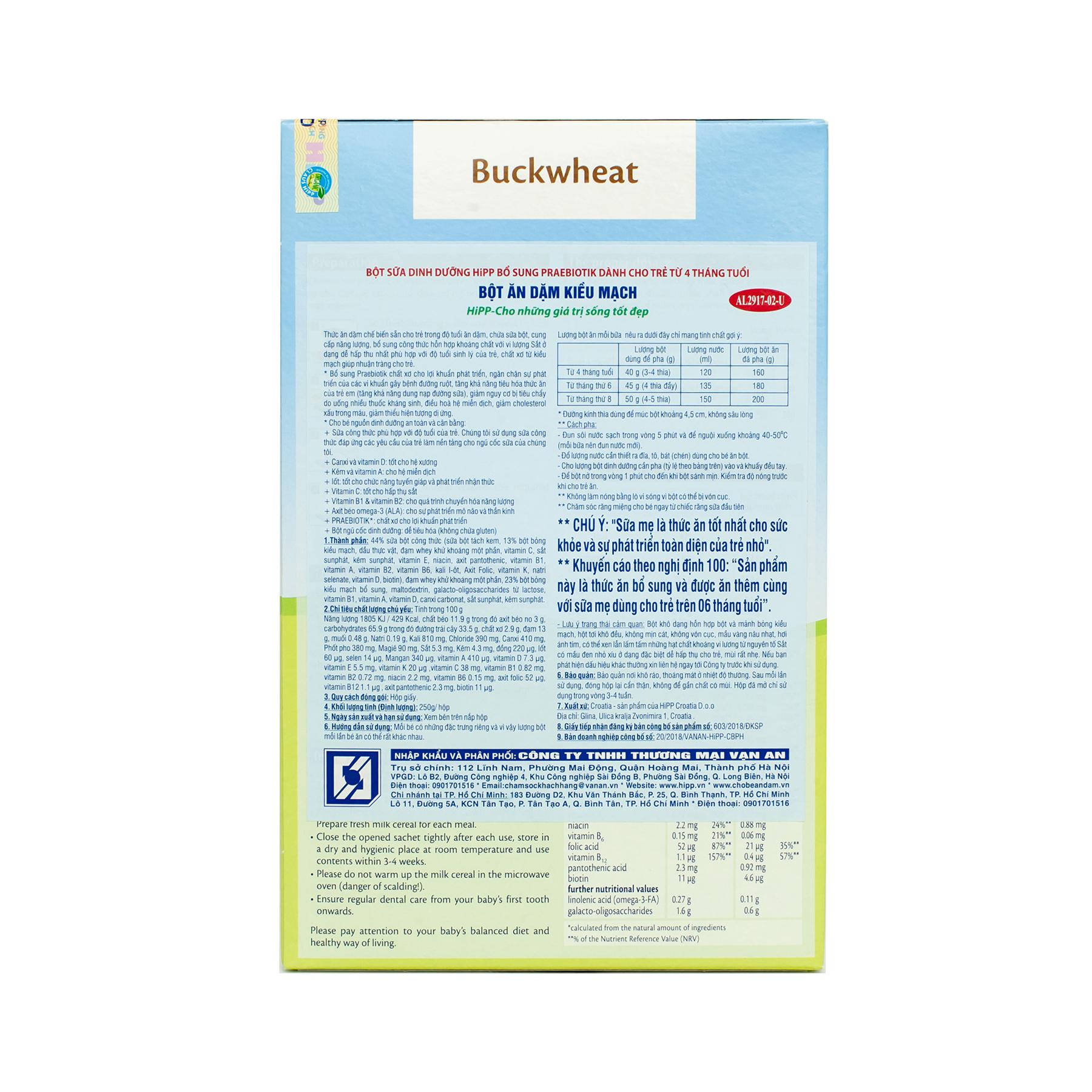 Bột dinh dưỡng Hipp kiều mạch 250g 4m+