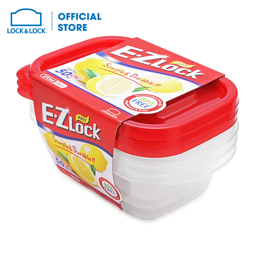 Bộ 3 Hộp Bảo Quản Ezlock Nắp Đỏ 270ML Lock&Lock HLE6204S