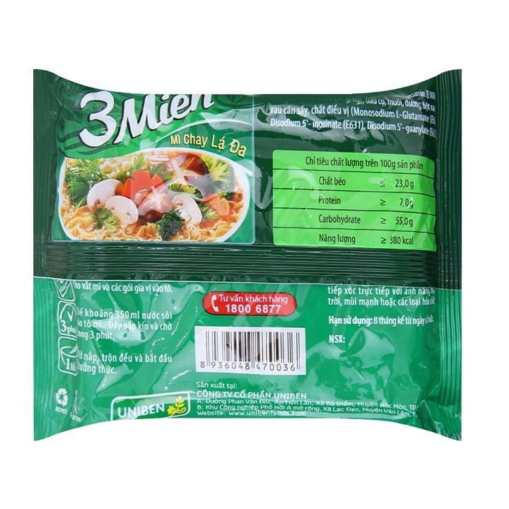 Mì 3 Miền Chay Lá đa 65g combo 10 gói