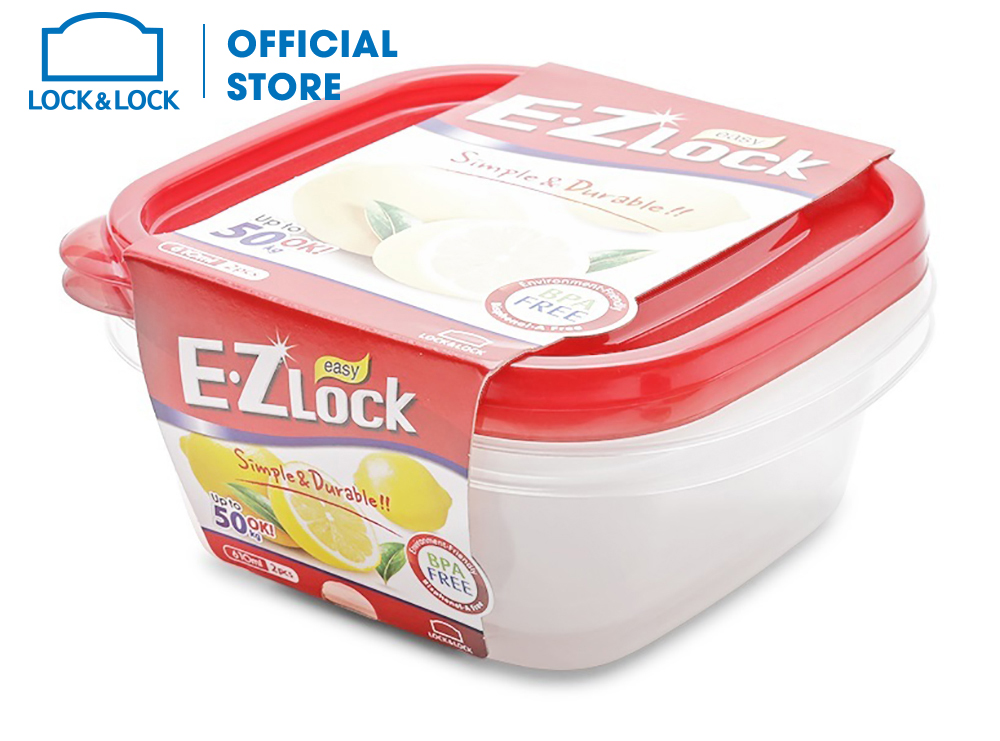 Bộ 2 Hộp Nhựa Ezlock Nắp Đỏ Lock&Lock HLE8204S - 610Ml
