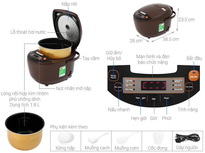 Nồi cơm điện Comfee CR-FD1820B 1.8L