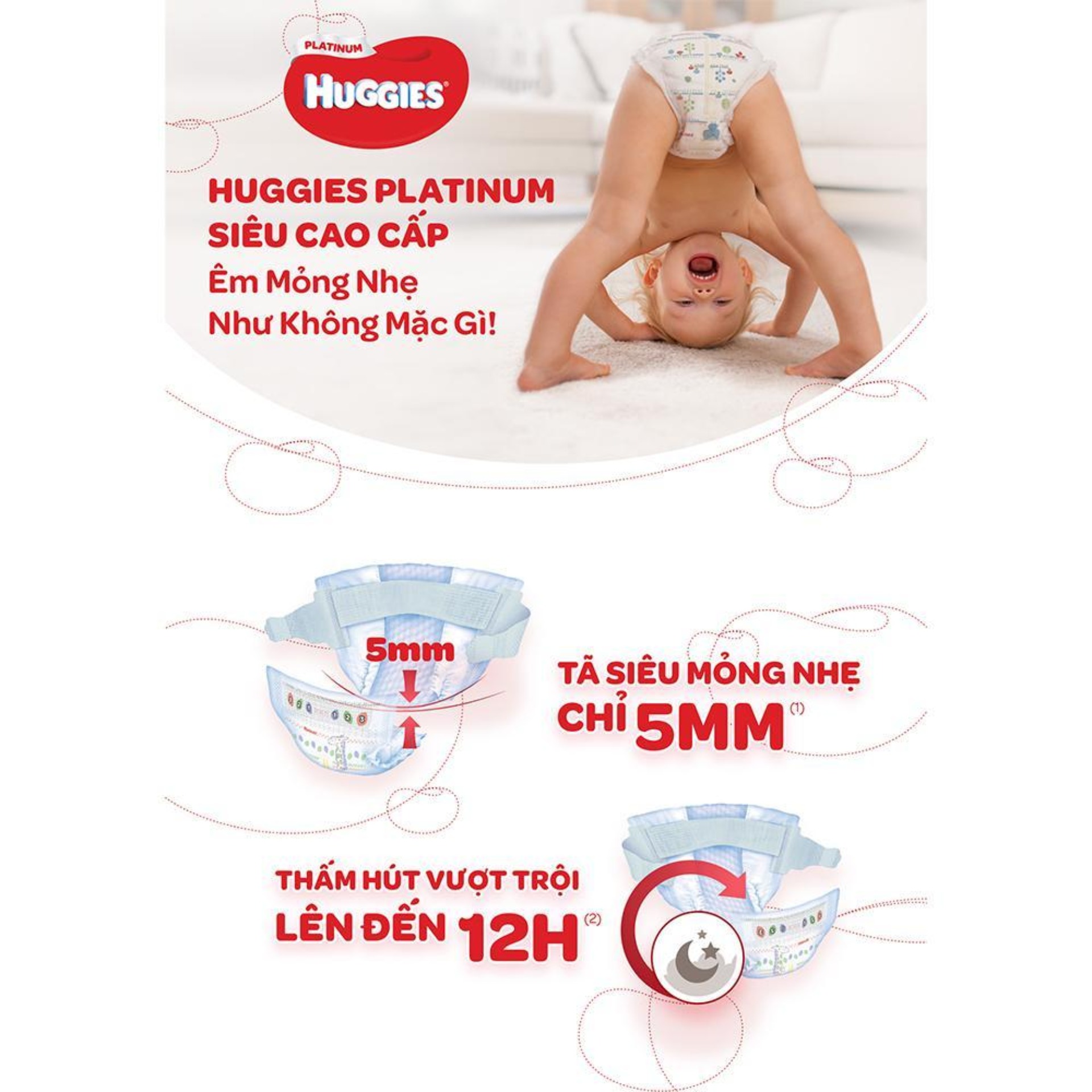 Tã dán siêu cao cấp Huggies Platinum L54 (54 Miếng)