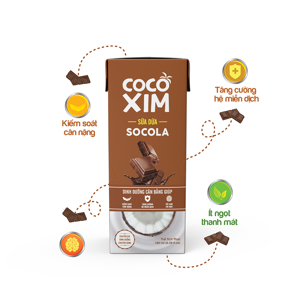 Sữa Dừa Cocoxim socola 180ml combo 2 hộp