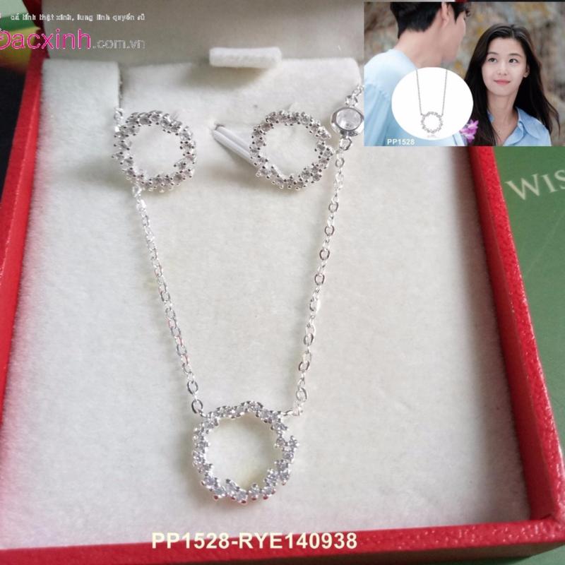 Bộ dây chuyền liền mặt và bông tai trang sức bạc Ý S925 Bạc Xinh - Huyền thoại biển xanh PP1528-RYE140938