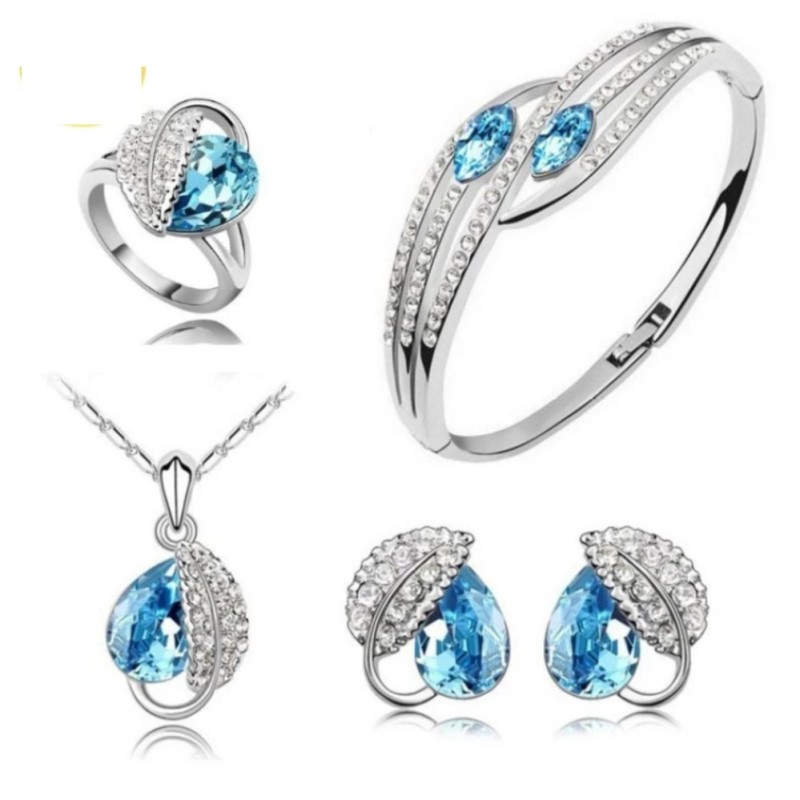 Bộ trang sức giọt sương nạm đá cao cấp 4 món nhiều màu