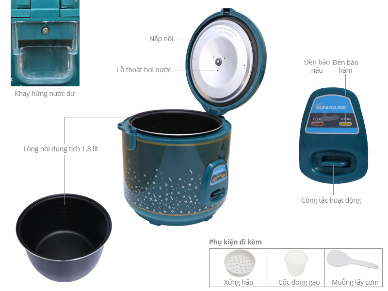 Nồi cơm điện Sunhouse SHD8619 1.8 lít