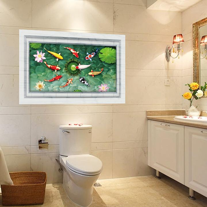 Tranh 3D phong thủy Cá chép hoa sen