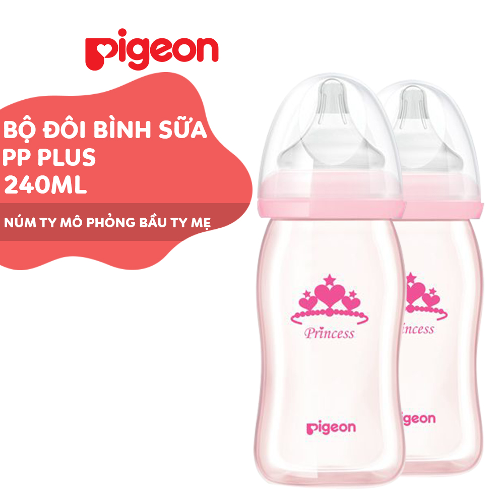Bộ đôi bình sữa cổ rộng PP Plus Công chúa Pigeon - 240ml
