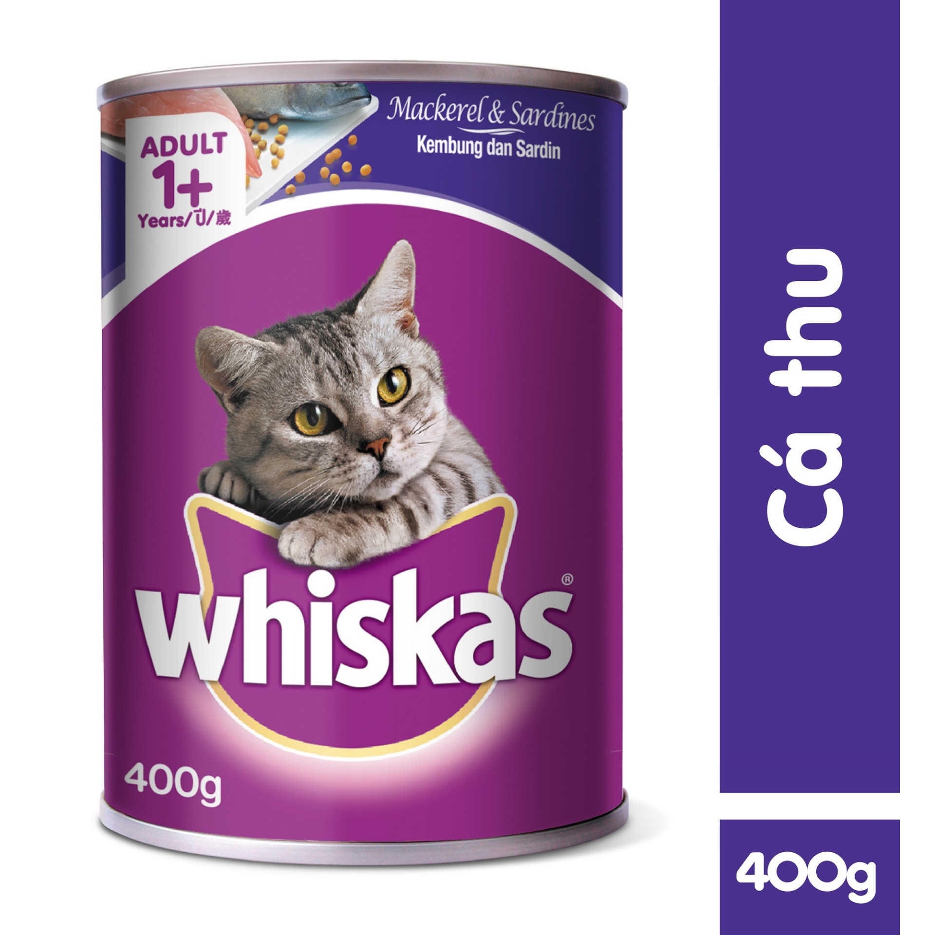 Pate cho mèo Whiskas Mackerel lon vị cá thu và cá mòi - 400 gram