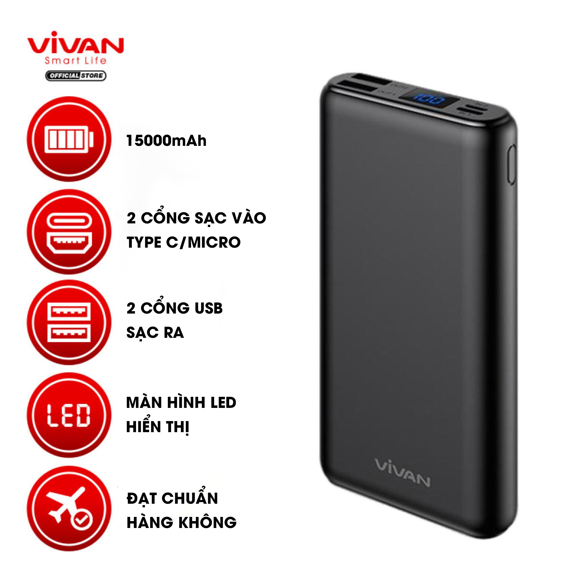 Sạc Dự phòng Vivan VPB-H15 15000mAh