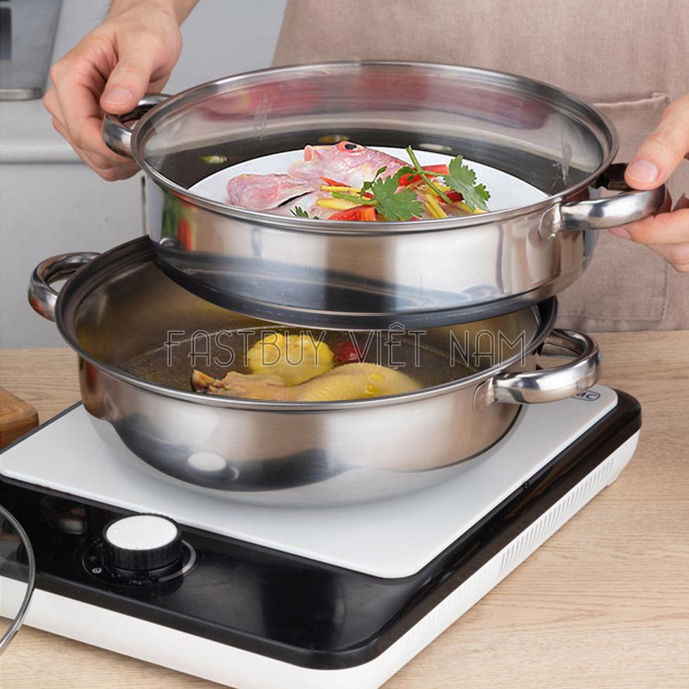 Nồi lẩu xửng hấp 2 tầng