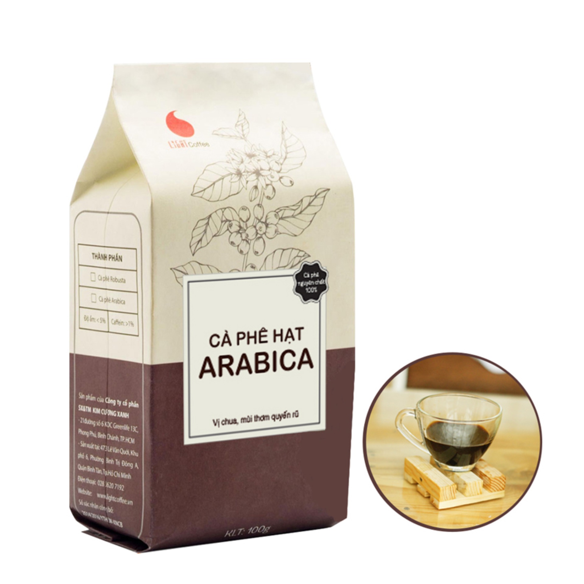 Cà phê hạt Arabica Light Coffee 100g