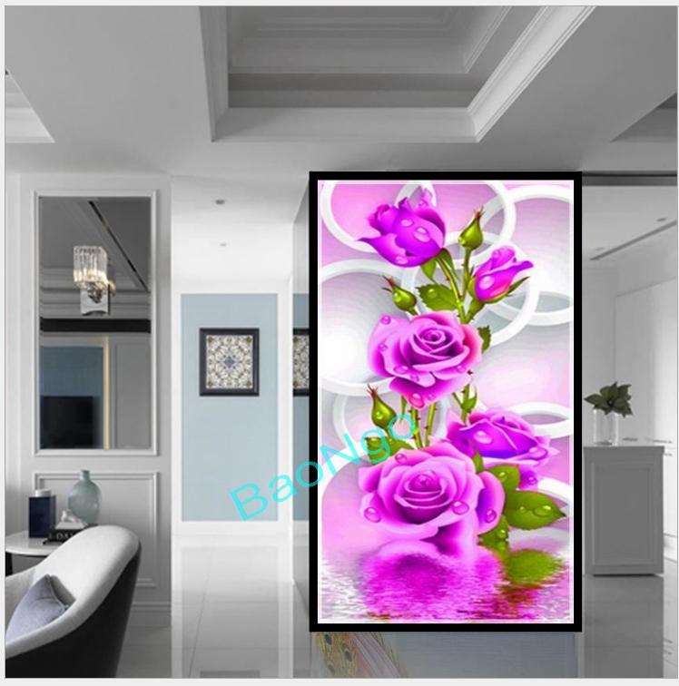 Đồng hồ tranh Hoa cúc tím