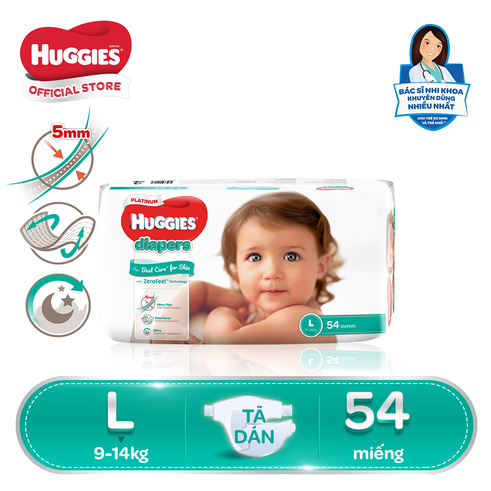 Tã dán siêu cao cấp Huggies Platinum L54 (54 Miếng)