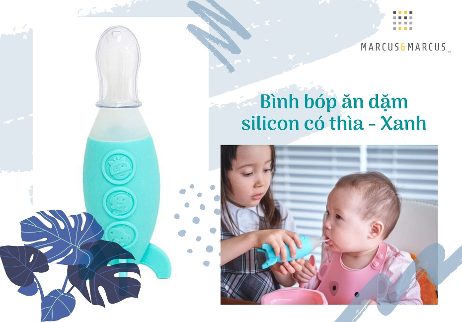 Bình bóp ăn dặm silicon có thìa cho bé Marcus & Marcus