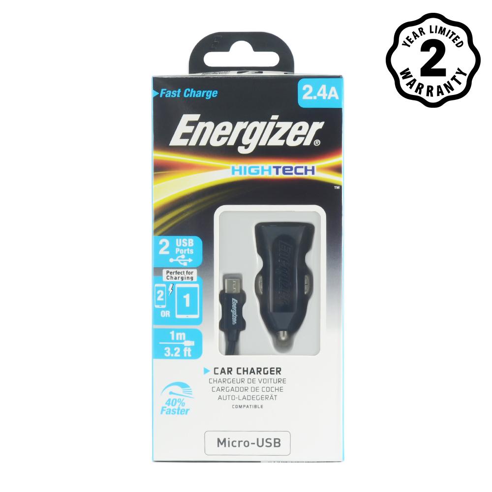 Sạc ôtô 2 cổng Energizer 2.4A DCA2BHC23 + Kèm cáp USB-Type C 2.0