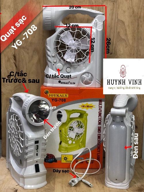 QUẠT SẠC TÍCH HỢP ĐÈN CHIẾU SÁNG JOYKALY YG-708
