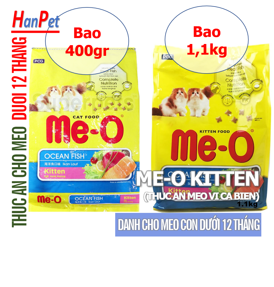 Thức ăn cho mèo con Me-O Kitten Ocean Fish - 400g, dành cho mèo dưới 1 năm