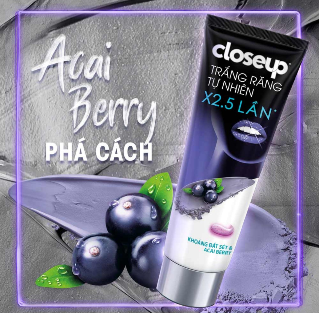 Kem đánh răng Close Up khoáng đất sét & acai berry 230g