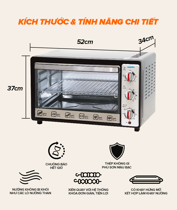 Lò nướng Asanzo EV-42A1 42L (Xám)