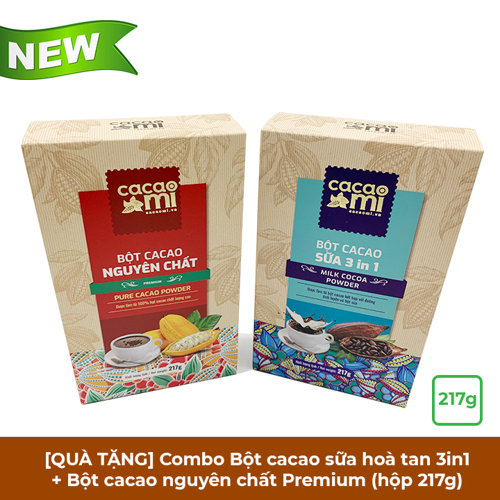 Combo Cacao Nguyên Chất và Cacao Sữa 3in1 CacaoMi 217g