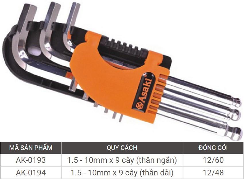 Bộ lục giác đầu bi Asaki AK-194