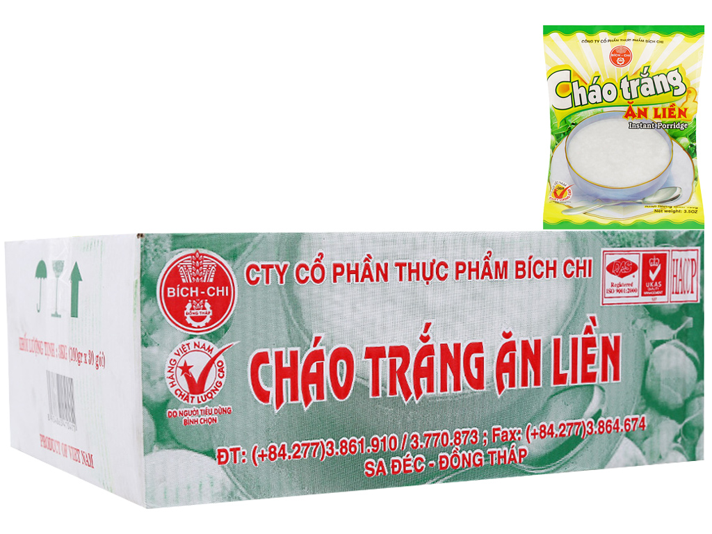 Cháo trắng Bích Chi 100g thùng 30 gói