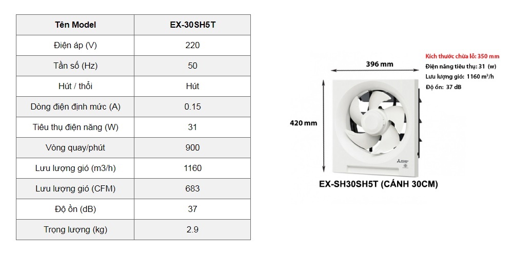 Quạt hút Mitsubishi EX-30SH5T
