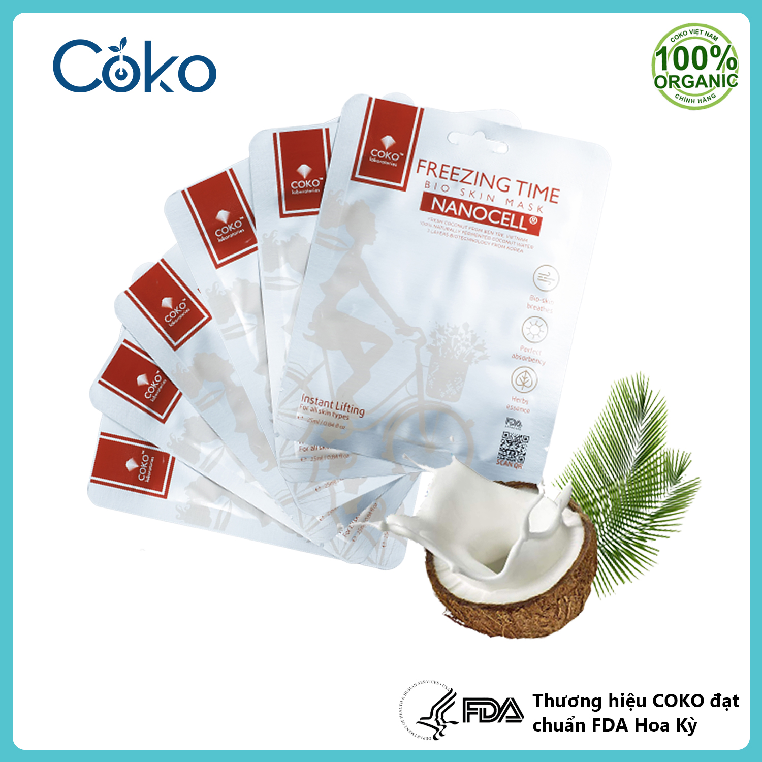 Mặt Nạ Da Sinh Học Dưỡng Da Ngăn Ngừa Lão Hóa Coko Freezing Time Nanocell Mask (23g)