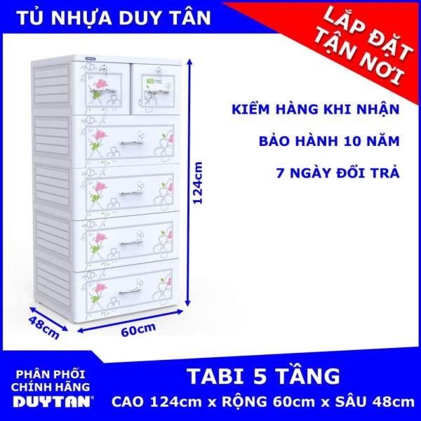 Tủ nhựa Duy Tân TABI 5 tầng (Trắng Hoa Hồng)